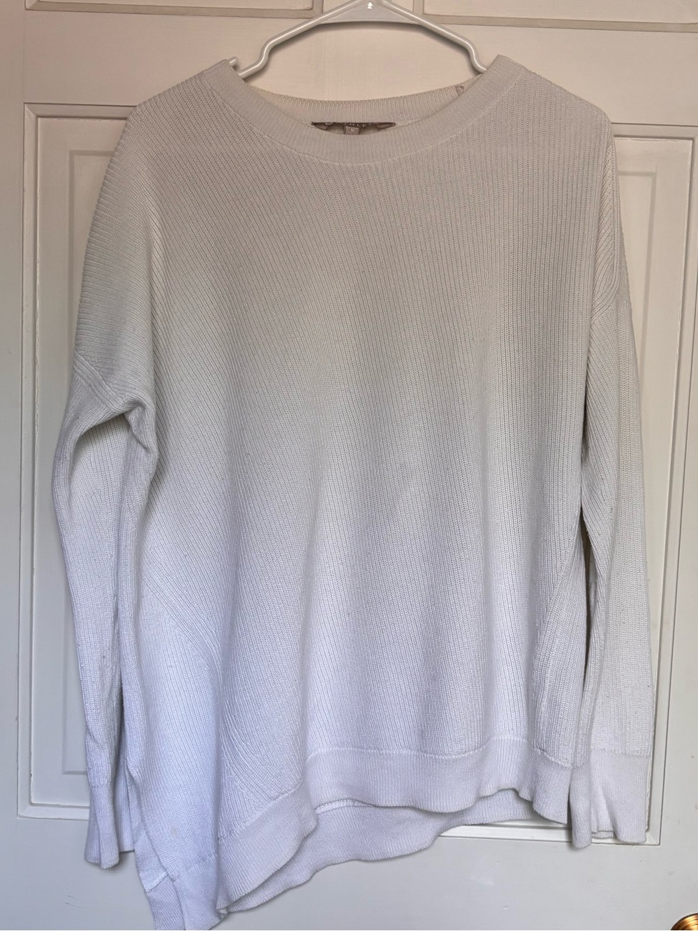 Athleta Asymmetrical Cream Ribbed Knit Crew Sweater